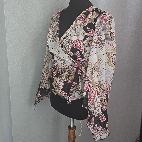 Rampage Y2K boho western sheer wrap blouse - Picture 4 of 8